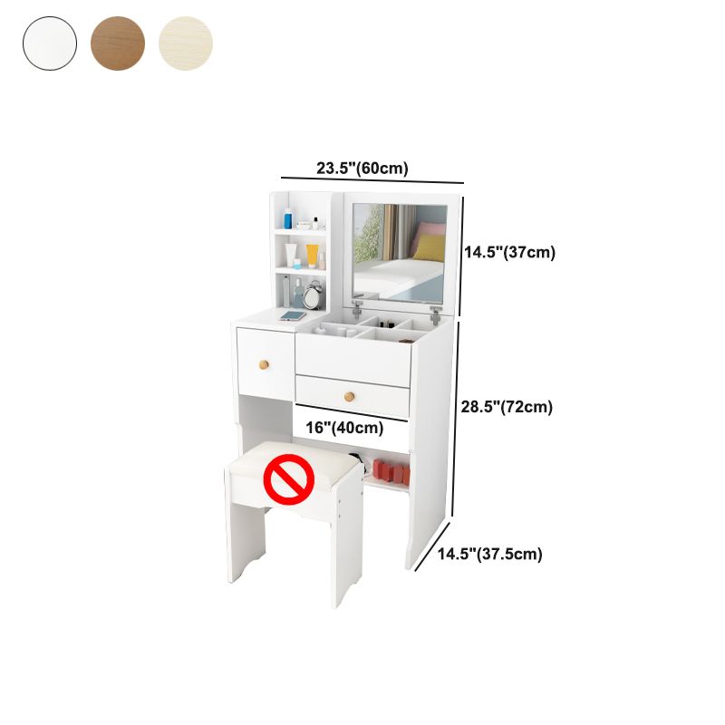 Scandinavian Engineered Wood Dressing Table Set with Mirror and Padded Stool