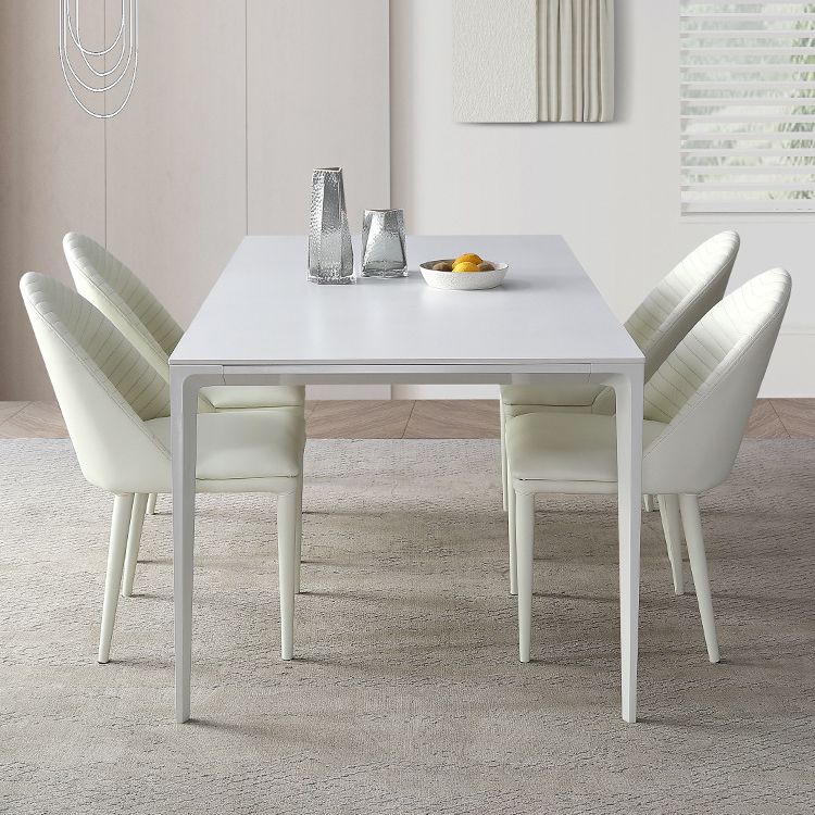 Metal Contemporary Rectangular Dining Table White Sintered Stone Top Table with Legs Clearhalo 'Dining Tables & Seating' 'Dining Tables' 'dining_table' 'Furniture' 'furniture_dining_table' 'Kitchen & Dining Furniture' 'kitchen' 'kitchen_dining_table' 1200x1200_f94f3c43-b118-41ee-85bf-939b642f874e