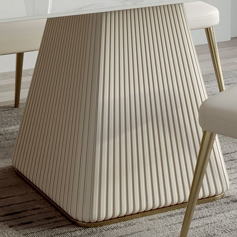 Mesa de comedor de comedor superior de piedra con base de pedestal en blanco