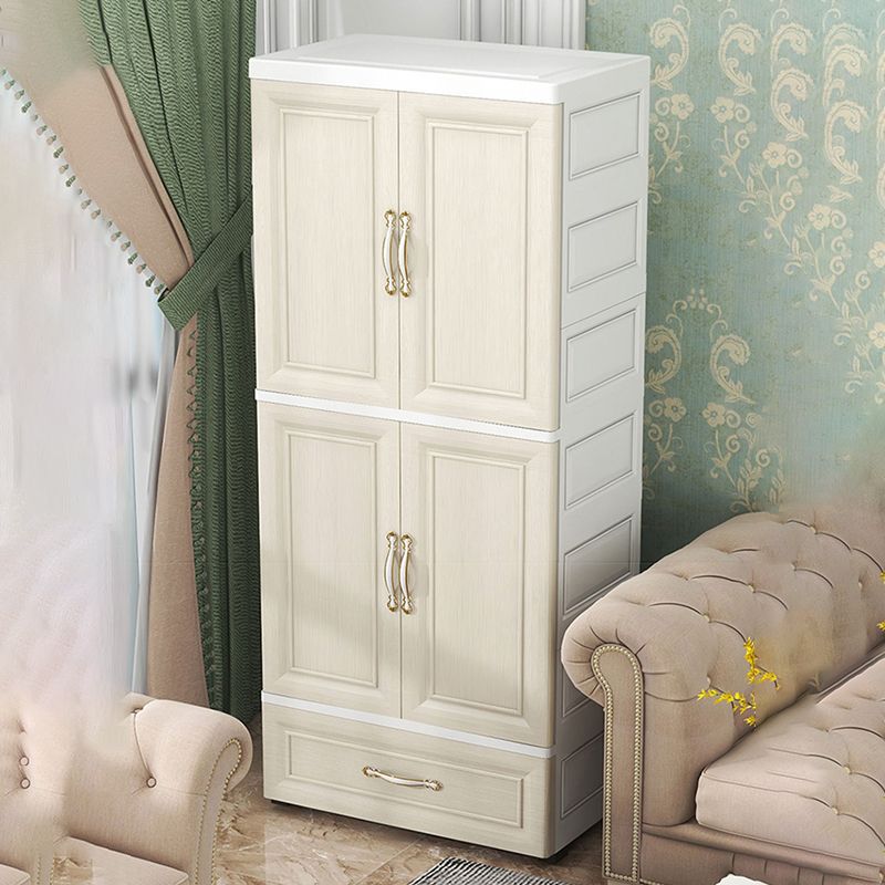 Beige and White Wardrobe Armoire Contemporary Style Plastic Wardrobe Cabinet