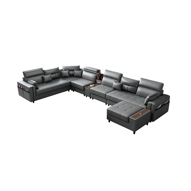 Square Arm Grey Cushion Back Contemporary Storage Adjustable Living Room Sofa Clearhalo 'Furniture' 'furniture_sectionals' 'kitchen' 'kitchen_sectionals' 'Living Room Furniture' 'Sectionals' 1200x1200_f95256dc-65e9-4fe4-8341-89a75f0a67a9