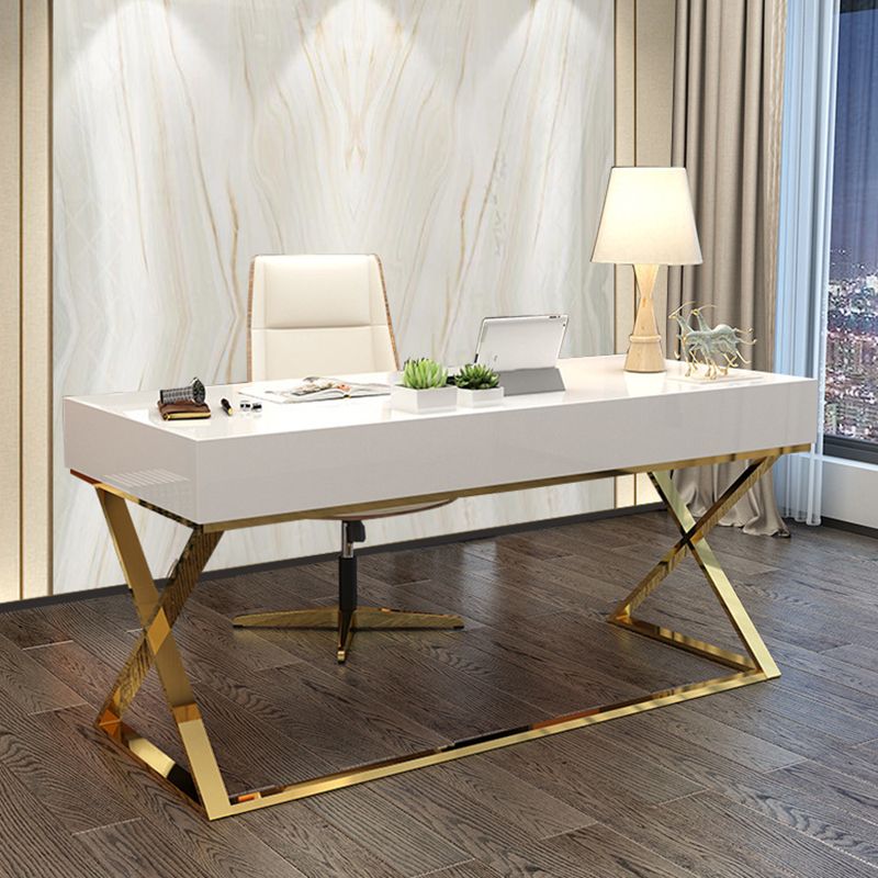 Trestle Rectangular Writing Desk with Metal Legs Office Desk Solid Wood Clearhalo 'furn' 'furn_office_desk' 'Furniture' 'Office Desks' 'Office Furniture' 'office_desk' 1200x1200_f952b143-1bb6-4ce1-b6ea-4c4be7f21fa4