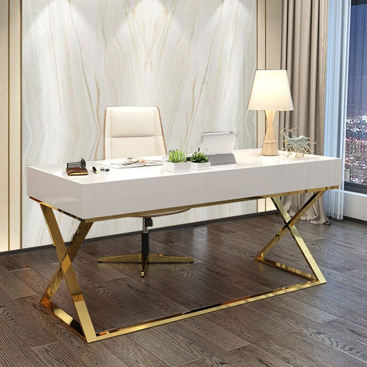 Trestle Rectangular Writing Desk with Metal Legs Office Desk Solid Wood Clearhalo 'furn' 'furn_office_desk' 'Furniture' 'Office Desks' 'Office Furniture' 'office_desk' 1200x1200_f952b143-1bb6-4ce1-b6ea-4c4be7f21fa4