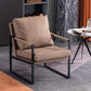 Metal Square Arms Chair Faux Leather Armchair for Living Room