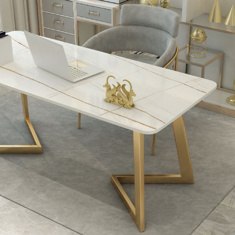 Curved Glam Office Desk with Metal Legs Writing Desk Iron and Stone