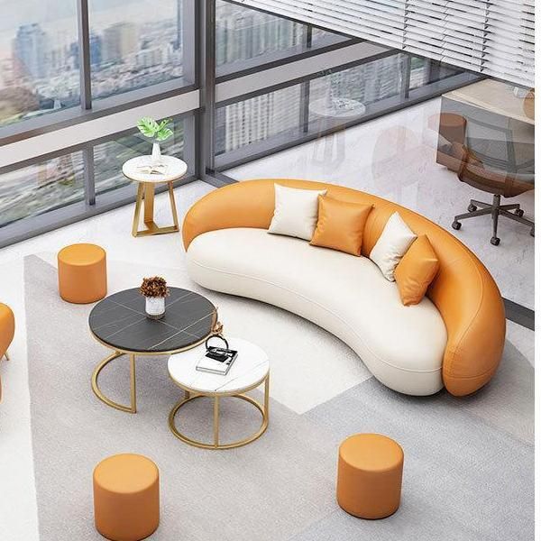 Faux Leather Curved Sofa 29.55"H Sloped Arm Sofa with Tight Back