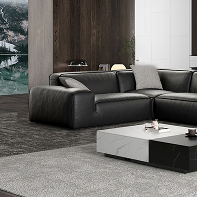 Black Genuine Leather Sectionals 30.7" H Square Arm Sectional Sofa Set Clearhalo 'furn' 'furn_sectionals' 'Furniture' 'Living Room Furniture' 'Sectionals' 1200x1200_f95b0844-b632-4abd-855d-43ec5b294c65