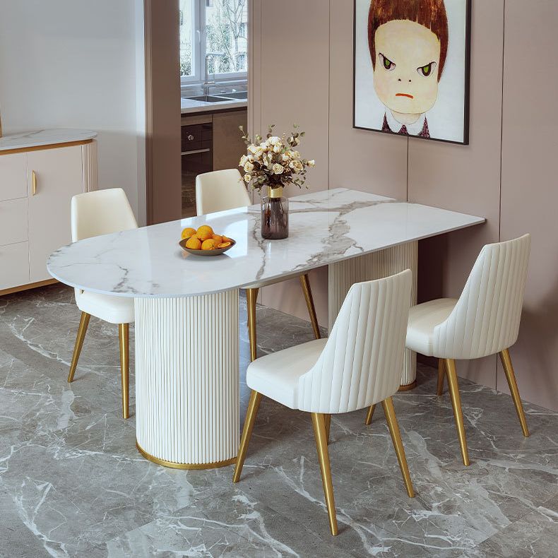 1/4/6/7/9-delige rechthoekige eetset Eettafel met gesinterd stenen blad en leren stoelen