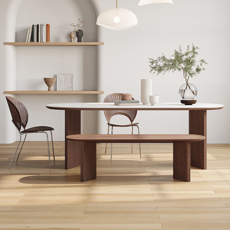 Modern Oval Table Sintered Stone Table with Wooden Legs for Home