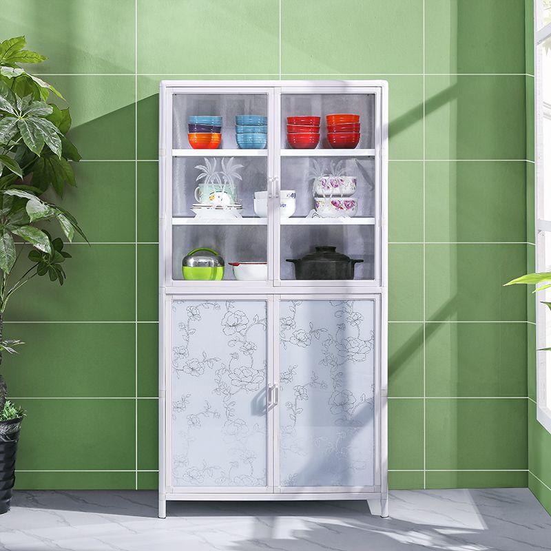 Tempered Glass Buffet Server 60-inch Height White Metal Frame Kitchen Server Clearhalo 'buffet_sideboard' 'Buffets & Sideboards' 'furn' 'furn_buffet_sideboard' 'Furniture' 'Kitchen & Dining Furniture' 1200x1200_f95ff9b4-0bf1-4ddf-83fc-d6f8379a6bb7