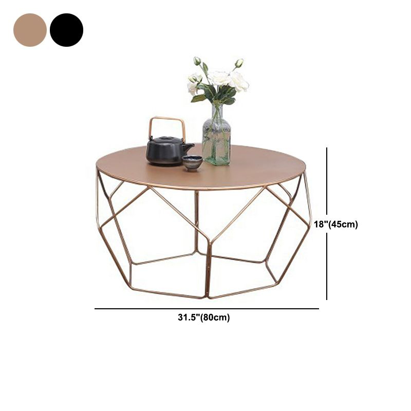 Mid-Century Modern Round Coffee Table with Iron Top and Steel Base