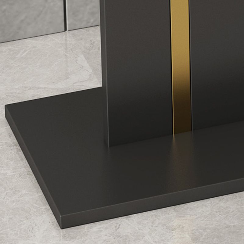 Tavolino moderno con console a mezza luna con top in pietra e base di piedistallo di ferro