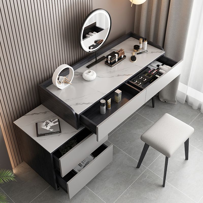 Contemporary Stone Makeup Vanity 4-Drawer Vanity Set with Standing Mirror Clearhalo 'Bedroom Furniture' 'furn' 'furn_makeup_vanities' 'Furniture' 'Makeup Vanities' 'makeup_vanities' 1200x1200_f9644523-84ad-459d-b3d5-144f151d5e34