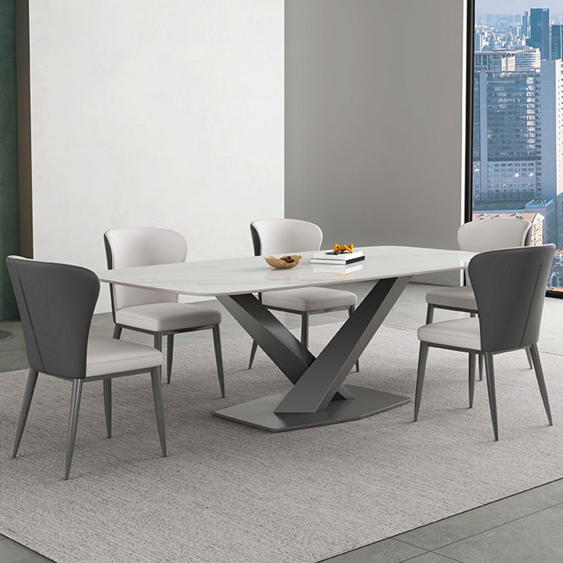 Industrial Style Rectangle Table Sintered Stone Dining Table with Metal Legs for Home Clearhalo 'Dining Tables & Seating' 'Dining Tables' 'dining_table' 'furn' 'furn_dining_table' 'Furniture' 'Kitchen & Dining Furniture' 1200x1200_f9645c8d-d837-4de6-919a-141bcc7b5b0a