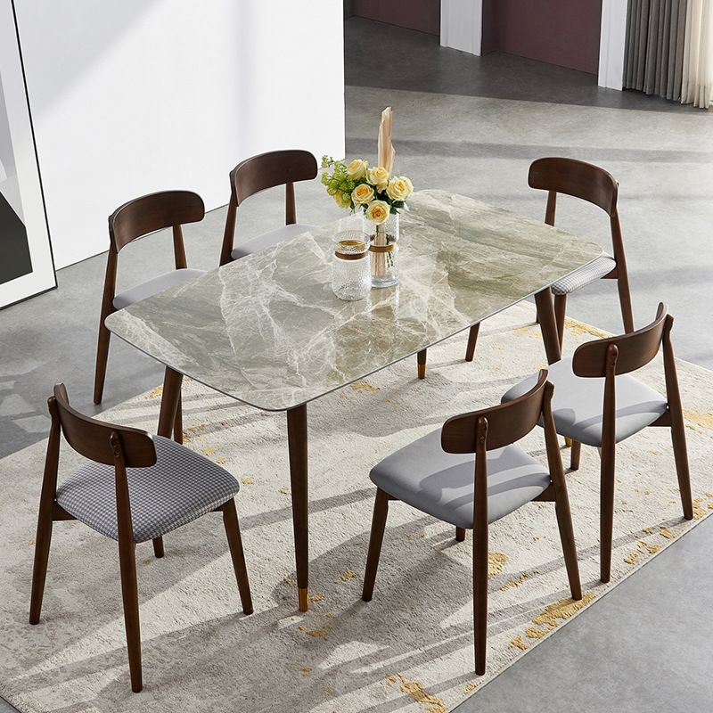Solid Wood Contemporary Rectangular Dining Table Sintered Stone Top Table with Wood Legs Clearhalo 'Dining Tables & Seating' 'Dining Tables' 'dining_table' 'furn' 'furn_dining_table' 'Furniture' 'furniture_dining_table' 'Kitchen & Dining Furniture' 'kitchen' 'kitchen_dining_table' 1200x1200_f967ea32-dff0-40fd-9977-3a7776c9219e