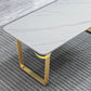 Glam Style Stone Top Table for Restaurant Rectangle Table with Gold Pedestal