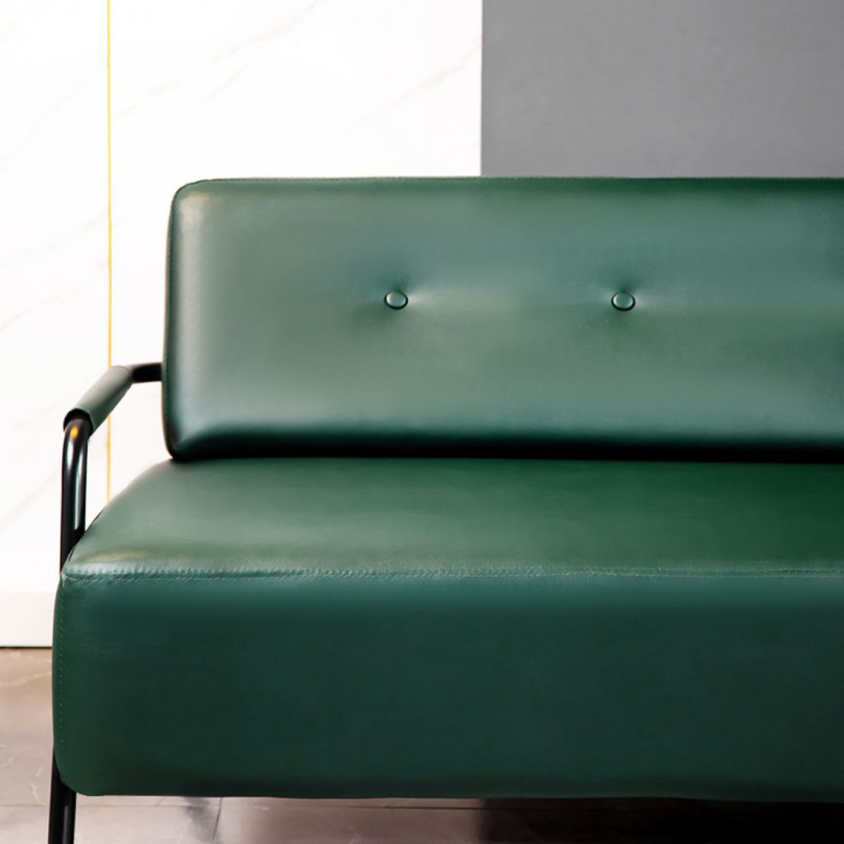 Faux Leather Sofa 27.55" High Mid Century Modern Recessed Arm Sofa