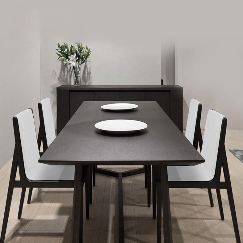Rectangle Black Industrial Dining Table Pine Solid Wood Table with Trestle Base Clearhalo ' dining_table' 'Dining Tables & Seating' 'Dining Tables' 'Furniture' 'furniture_dining_table' 'Kitchen & Dining Furniture' 'kitchen&dining_furn' 'kitchen' 'kitchen_dining_table' 1200x1200_f96b8816-9353-40f6-9c36-1a4bb775464d