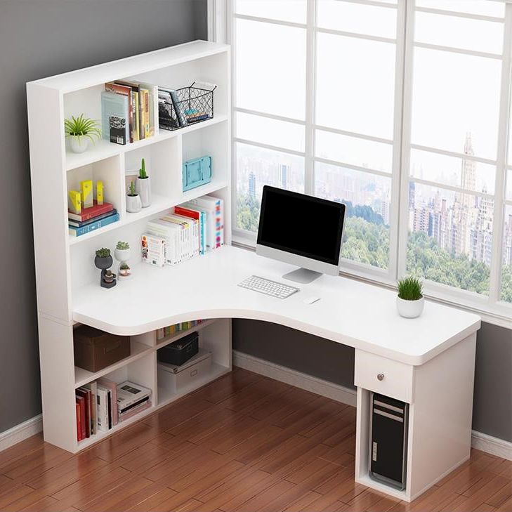 Scrivania di scrittura angolare in legno fabbricato scrivania moderna con libreria, 47,2 "l x 23,6" w x 28,5 "h