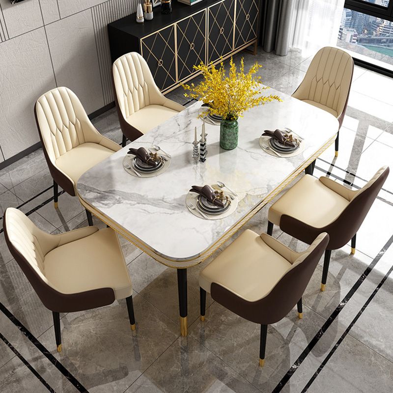 Rectangle Traditional Luxury Dining Table 4 Black Metal Legs Table for Dining Room Clearhalo ' dining_table' 'Dining Tables & Seating' 'Dining Tables' 'furn' 'furn_dining_table' 'Furniture' 'furniture_dining_table' 'Kitchen & Dining Furniture' 'kitchen&dining_furn' 'kitchen' 'kitchen_dining_table' 1200x1200_f96f2185-0cd5-4a1d-bc6e-7ef638b62d9e