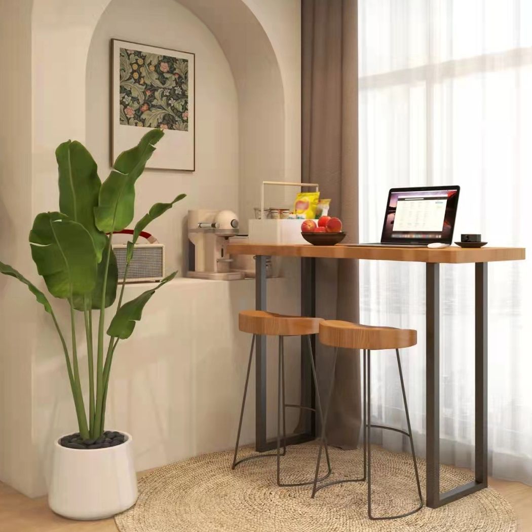 Tavolo da bar per top in legno di pino industriale tavolo da pub rettangolo con doppio piedistallo in nero