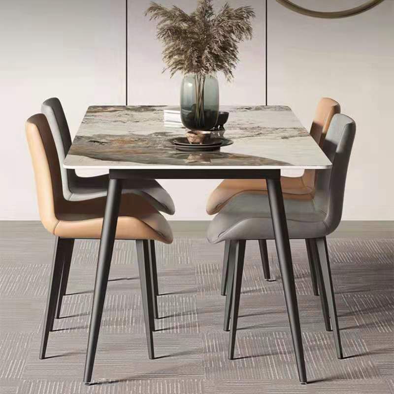 Stone Top Dining Table Rectangle Contemporary Dining Table with 4 Black Legs Clearhalo 'Dining Tables & Seating' 'Dining Tables' 'dining_table' 'furn' 'furn_dining_table' 'Furniture' 'furniture_dining_table' 'Kitchen & Dining Furniture' 'kitchen' 'kitchen_dining_table' 1200x1200_f9740c9a-a0aa-46d9-8495-dc9e1444bd6a