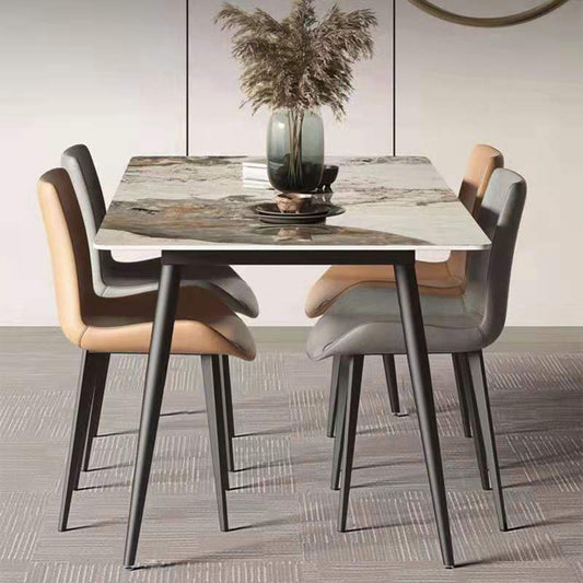 Stone Top Dining Table Rectangle Contemporary Dining Table with 4 Black Legs Clearhalo 'Dining Tables & Seating' 'Dining Tables' 'dining_table' 'furn' 'furn_dining_table' 'Furniture' 'furniture_dining_table' 'Kitchen & Dining Furniture' 'kitchen' 'kitchen_dining_table' 1200x1200_f9740c9a-a0aa-46d9-8495-dc9e1444bd6a