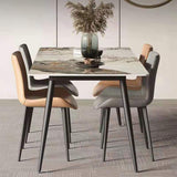 Stone Top Dining Table Rectangle Contemporary Dining Table with 4 Black Legs Clearhalo 'Dining Tables & Seating' 'Dining Tables' 'dining_table' 'furn' 'furn_dining_table' 'Furniture' 'furniture_dining_table' 'Kitchen & Dining Furniture' 'kitchen' 'kitchen_dining_table' 1200x1200_f9740c9a-a0aa-46d9-8495-dc9e1444bd6a