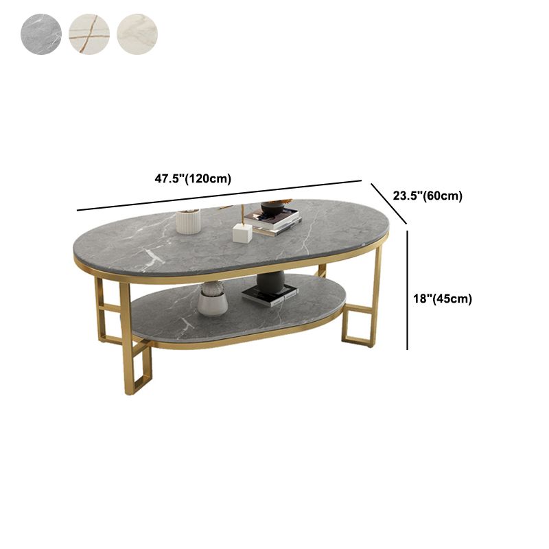Glam 17.7" H Oval Slate Coffee Table Iron Frame Cocktail Table Clearhalo 'Coffee & Accent Tables' 'Coffee Tables' 'coffee_tables' 'furn' 'furn_coffee_tables' 'Furniture' 'Living Room Furniture' 1200x1200_f978ae02-0b76-45ef-b1dd-d8162ae4217d