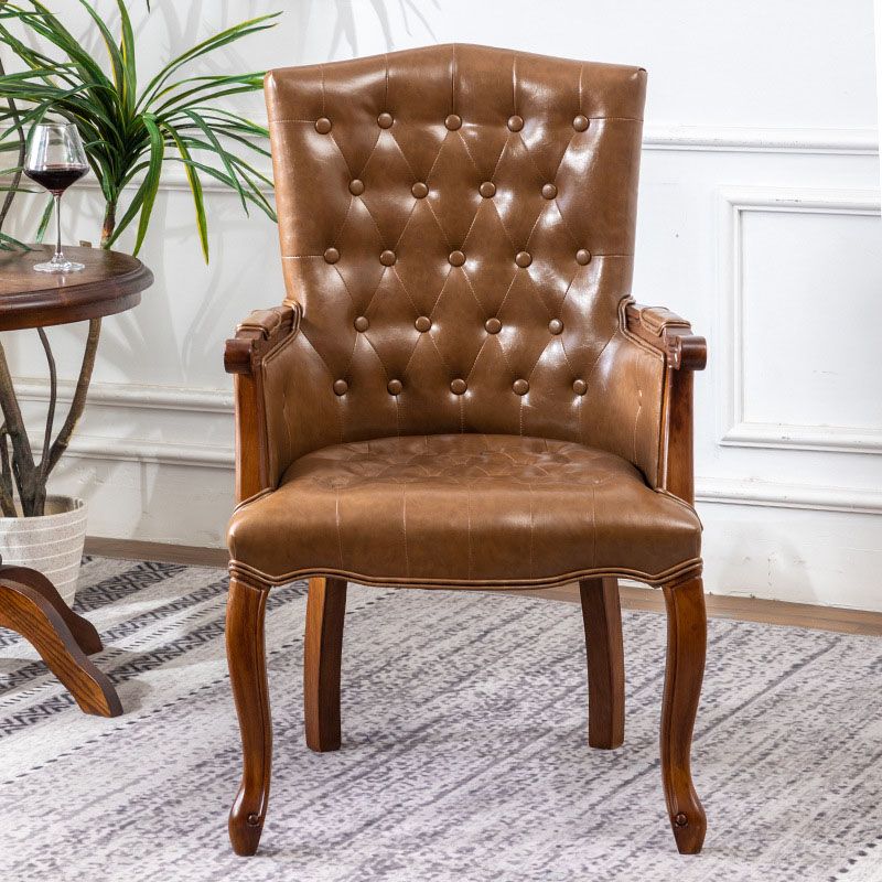 Farmhouse Faux Leather Home Arm Chair Matte Finish Solid Back Dining Chair Clearhalo 'Dining Chairs' 'Dining Tables & Seating' 'dining_chair' 'furn' 'furn_dining_chair' 'Furniture' 'furniture_dining_chair' 'Kitchen & Dining Furniture' 1200x1200_f97a236c-2715-4c66-8a14-ad8a539ef69b