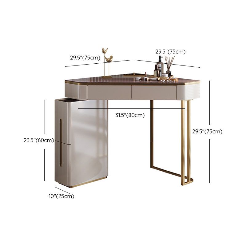 Vanity di trucco bianco con 4 cassetti di stoccaggio da 29,52 "largo vetro