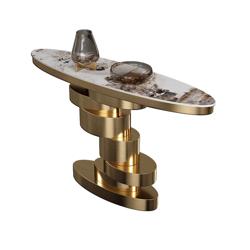 Glam Oval Console Table Golden Stone Console Sofa Table for Hall