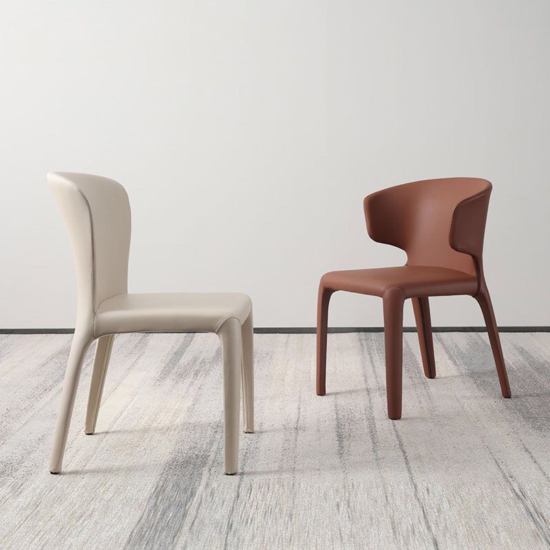 Designer Style Leather Arm Chair Matte Finish Solid Back Single Dining Chair Clearhalo ' kitchen&dining_furn' 'Dining Chairs' 'Dining Tables & Seating' 'dining_chair' 'furn' 'furn_dining_chair' 'Furniture' 'furniture_dining_chair' 'Kitchen & Dining Furniture' 'kitchen' 1200x1200_f9882da2-a824-4487-9a7d-a91a4fb43305