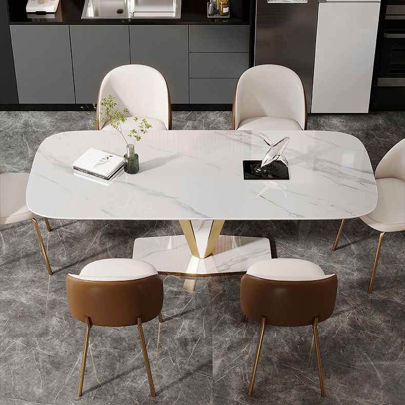 Luxurious Sintered Stone Dining Set Rectangle 1/4/5/7 Pieces Dinette Table Set in White Clearhalo 'Dining Room Sets' 'Dining Tables & Seating' 'dining_room_set' 'furn' 'furn_dining_room_set' 'Furniture' 'Kitchen & Dining Furniture' 1200x1200_f98ab90d-bcfe-4e04-aabd-b09833bfe5ab