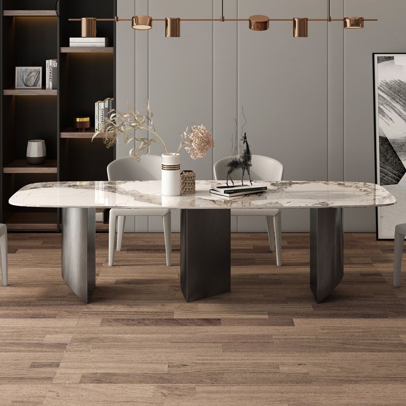 Modern Sintered Stone Rectangle Dining Set Standard Height Black Legs Home Use Dining Set Clearhalo 'Dining Room Sets' 'Dining Tables & Seating' 'dining_room_set' 'furn' 'furn_dining_room_set' 'Furniture' 'furniture_dining_room_set' 'Kitchen & Dining Furniture' 'kitchen&dining_furn' 'kitchen' 1200x1200_f98d0d29-4b14-40ad-b023-cba4f6e32a0d