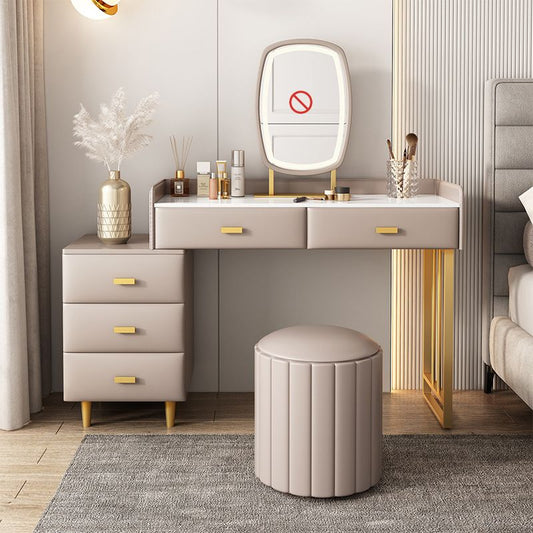 Luxurious Stone Top Vanity and Stool 5 Drawers Dressing Table Clearhalo 'Bedroom Furniture' 'furn' 'furn_makeup_vanities' 'Furniture' 'Makeup Vanities' 'makeup_vanities' 1200x1200_f98e7105-b9eb-4bd9-bfa9-570945a2783e