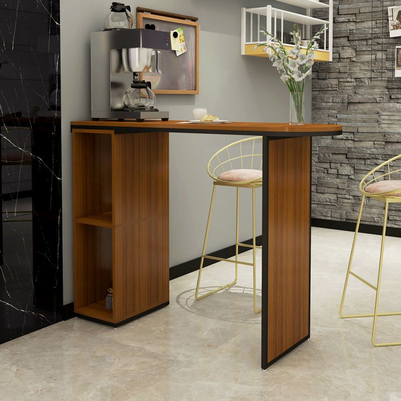 Wood Bar Table with Storage Glam Pub Table with Double Pedestal Clearhalo 'Bar Furniture' 'Bar Tables' 'bar_tables' 'furn' 'furn_bar_tables' 'Furniture' 'Kitchen & Dining Furniture' 1200x1200_f99322c7-3ba1-445f-adb5-99e80280c920