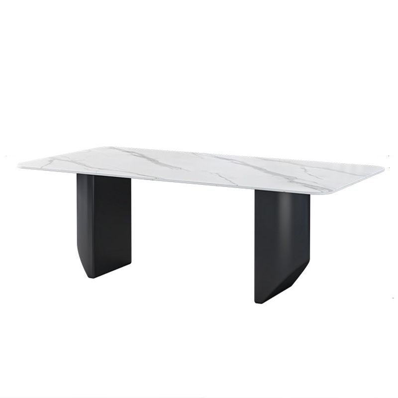 Rectangle Black Base Dining Site Table Modern Stone Double Pedestal Table Clearhalo 'Dining Tables & Seating' 'Dining Tables' 'dining_table' 'furn' 'furn_dining_table' 'Furniture' 'Kitchen & Dining Furniture' 1200x1200_f99368e3-f1d3-4159-9da3-ecff726a6855