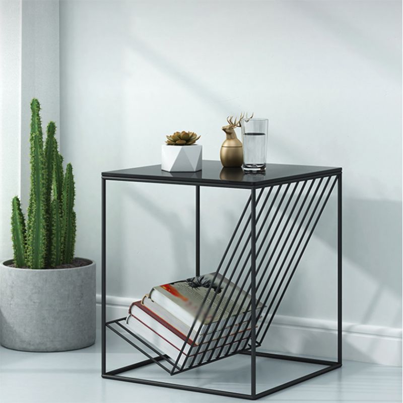 19.6" Tall Square Side Table Frame Ironcraft End Table with Magazine Holder Clearhalo 'Coffee & Accent Tables' 'End & Side Tables' 'end_side_tables' 'furn' 'furn_end_side_tables' 'Furniture' 'Living Room Furniture' 1200x1200_f9988a78-e974-4fe3-963d-2b7615d1ee74