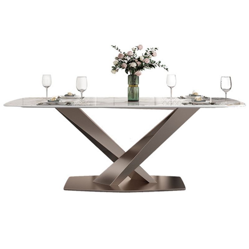 Traditional Luxury Dinner Table Rectangle Pedestal Table with Steel Base Clearhalo 'Dining Tables & Seating' 'Dining Tables' 'dining_table' 'furn' 'furn_dining_table' 'Furniture' 'Kitchen & Dining Furniture' 1200x1200_f99a2372-42ff-48e8-904e-949a02375ca7