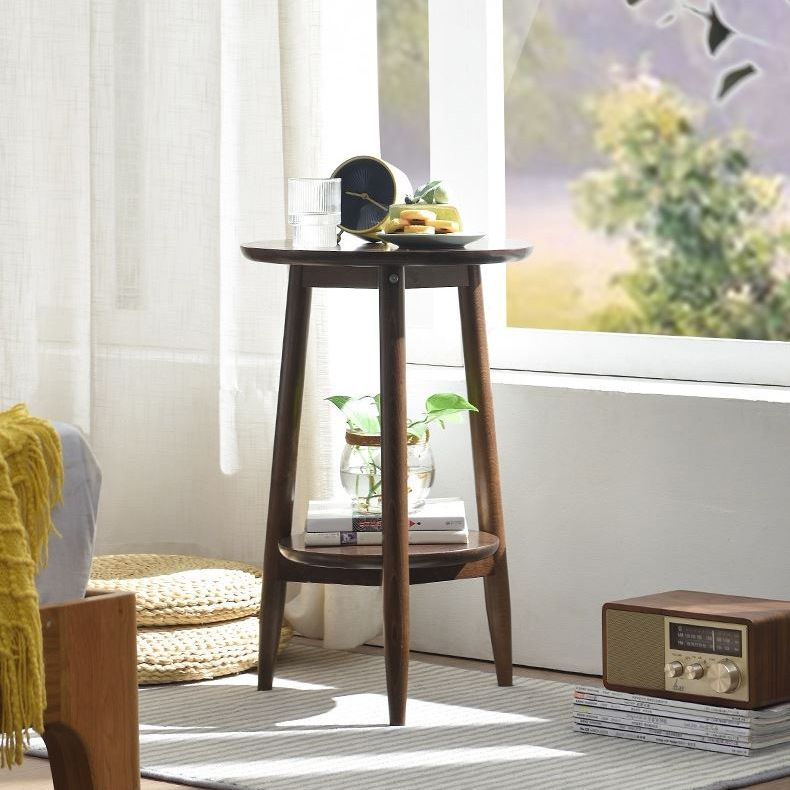 Solid Wood Round Top Side Table 23.6" Tall 3 Legs End Table with Shelf Clearhalo 'Coffee & Accent Tables' 'End & Side Tables' 'end_side_tables' 'furn' 'furn_end_side_tables' 'Furniture' 'Living Room Furniture' 1200x1200_f99cdbd6-5ef3-418c-98ec-6affc1bff9b9