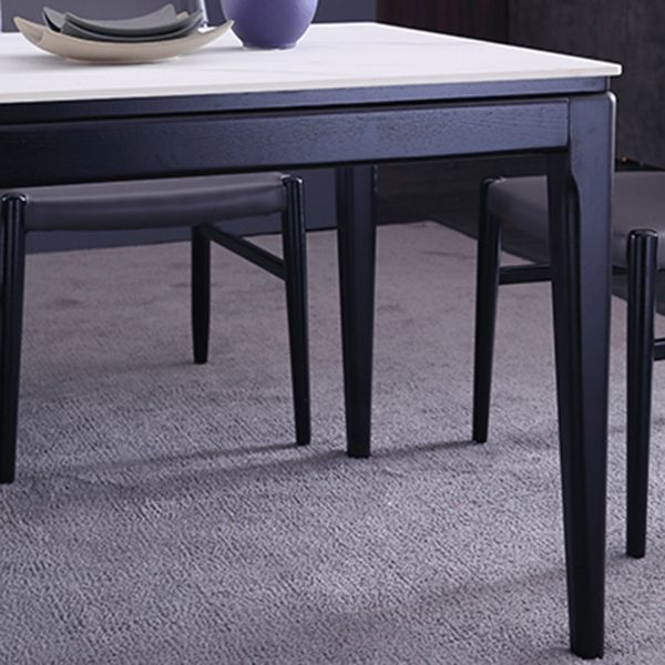 Rectangle 4 Legs Dining Table Mid-Century Modern White Fixed Table of Sintered Stone