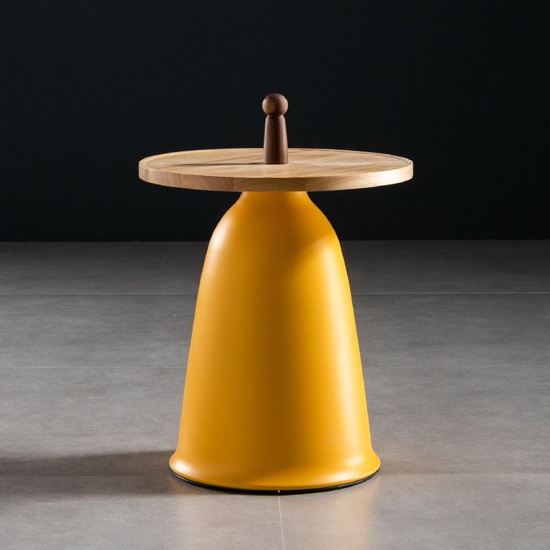 Nordic Style Round Coffee Table Wood Color Rubber Wood Top and Metal Base Cocktail Table Clearhalo 'Coffee & Accent Tables' 'End & Side Tables' 'end_side_table' 'end_side_tables' 'furn' 'furn_end_side_tables' 'Furniture' 'furniture_end_side_table' 'Living Room Furniture' 1200x1200_f99e2cb8-0f21-4313-b6ca-29121cae33ad