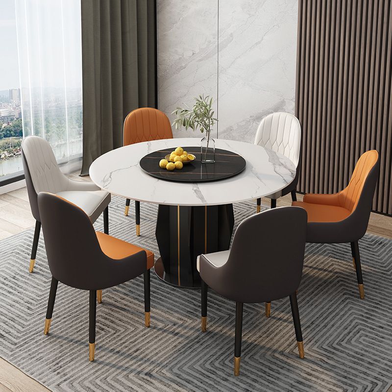Modern Round Dining Table Sintered Stone Table with Wood Leg for Home
