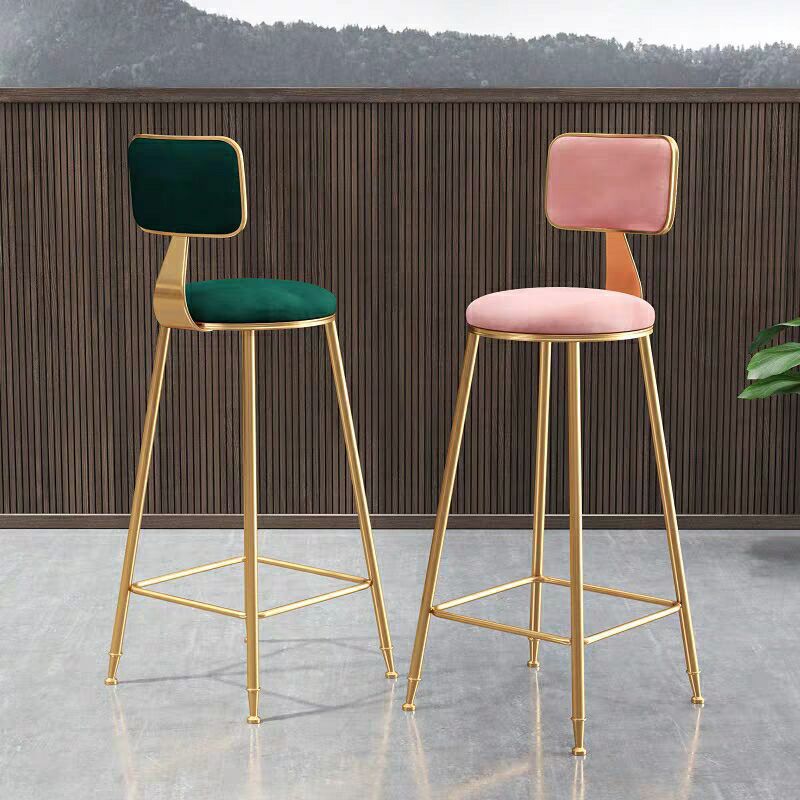 Glam Armless Backrest Counter Stool Steel Cashier Bar Stool with Flannel Cushion and Pedal Clearhalo 'Bar Furniture' 'Bar Stools' 'bar_stools' 'furn' 'furn_bar_stools' 'Furniture' 'furniture_bar_stools' 'Kitchen & Dining Furniture' 1200x1200_f9a38254-3aa1-4179-a507-ae7dc98f149d