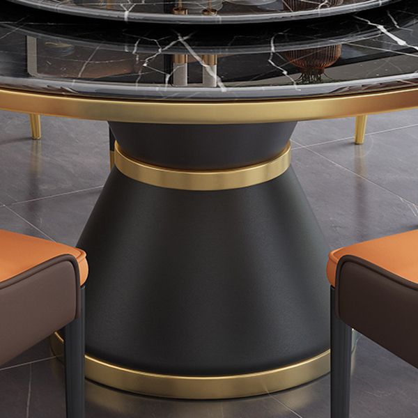 Rotatable Sintered Stone Top Round Table in White Glam Dining Table with Metal Pedestal Clearhalo ' dining_table' 'Dining Tables & Seating' 'Dining Tables' 'furn' 'furn_dining_table' 'Furniture' 'furniture_dining_table' 'Kitchen & Dining Furniture' 'kitchen&dining_furn' 'kitchen' 'kitchen_dining_table' 1200x1200_f9a41fd4-8124-47bb-8f95-bdd084736a67