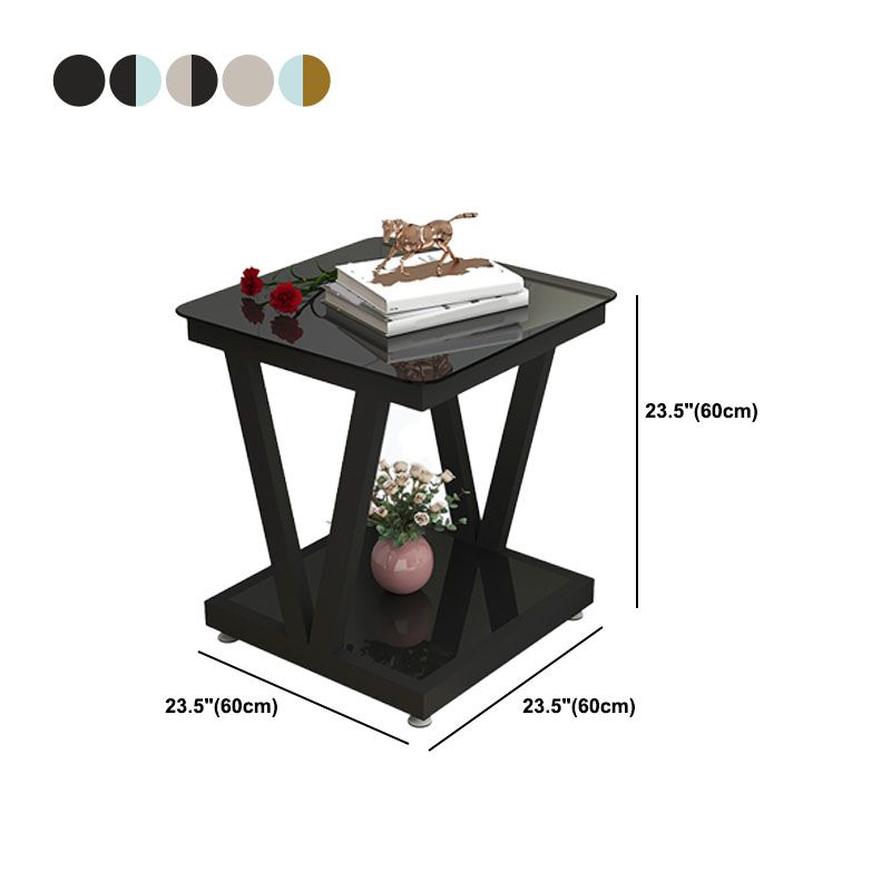 Tavolo laterale superiore in vetro quadrato 23,6 "TASK BASE TRESTOLE ALLA ACCIAIO con scaffale