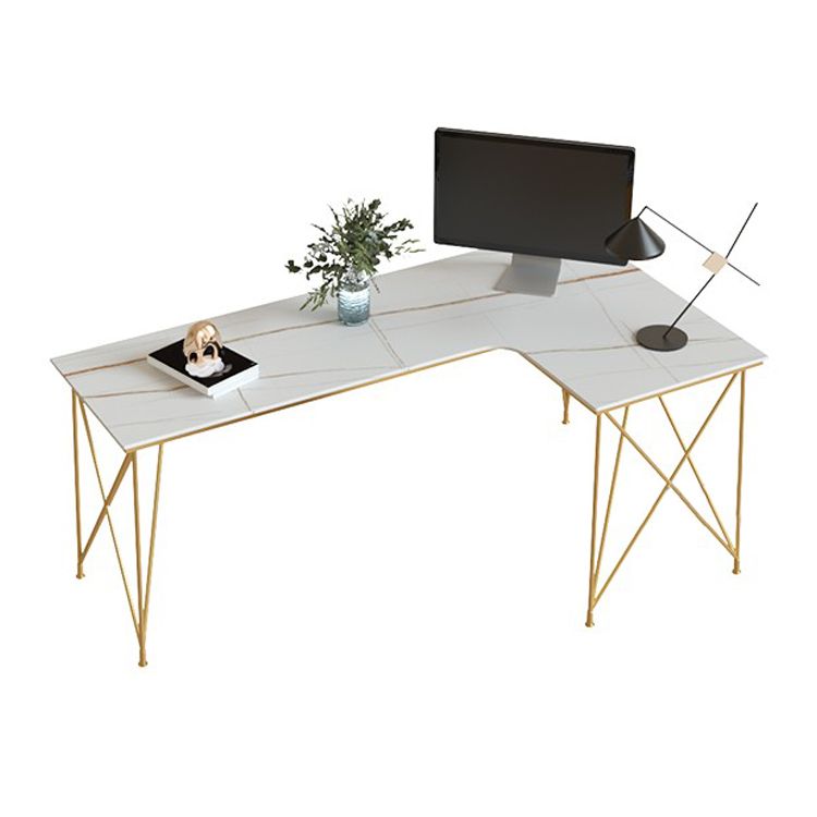 L-Shape Modern Style Office Desk Marble and Metal Writing Desk in White and Gold Clearhalo 'furn' 'furn_office_desk' 'Furniture' 'Office Desks' 'Office Furniture' 'office_desk' 1200x1200_f9a94fe7-fd35-4818-bb39-3bb13804e474