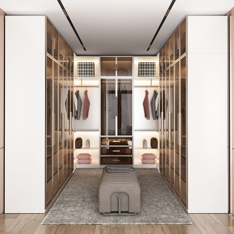 ガラスドアを備えた白い製造された木製キャビネットモダンなヒンジ付きドアワードローブ