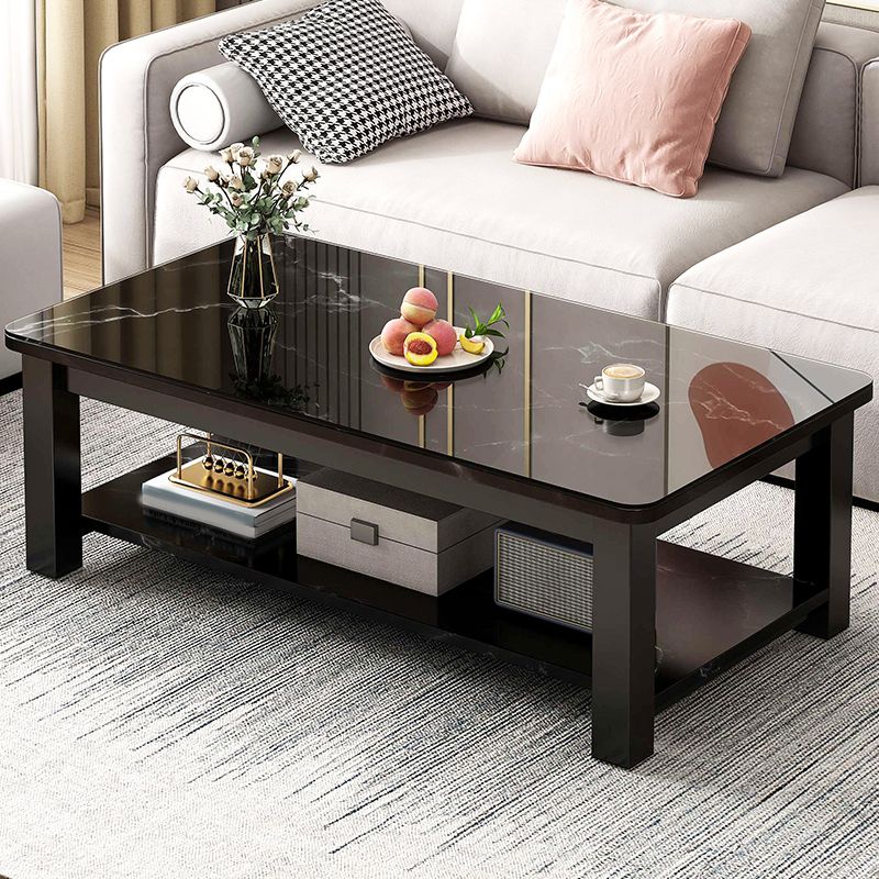 Table de cocktail rectangulaire à 4 pieds, table basse simple contemporaine avec étagère